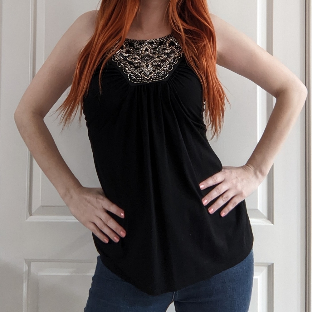 White House Black Market draped sequin tank